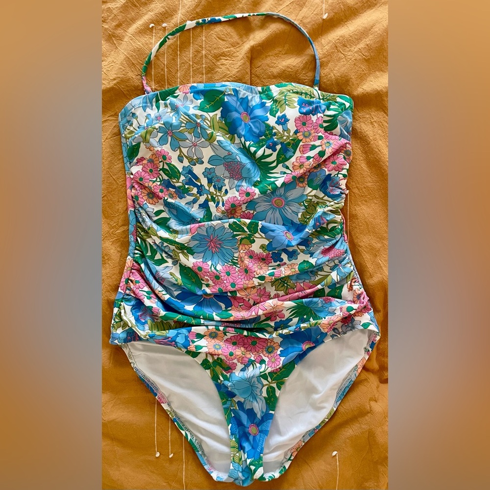 J. Crew Eco ruched bandeau one-piece in fairy floral size 8